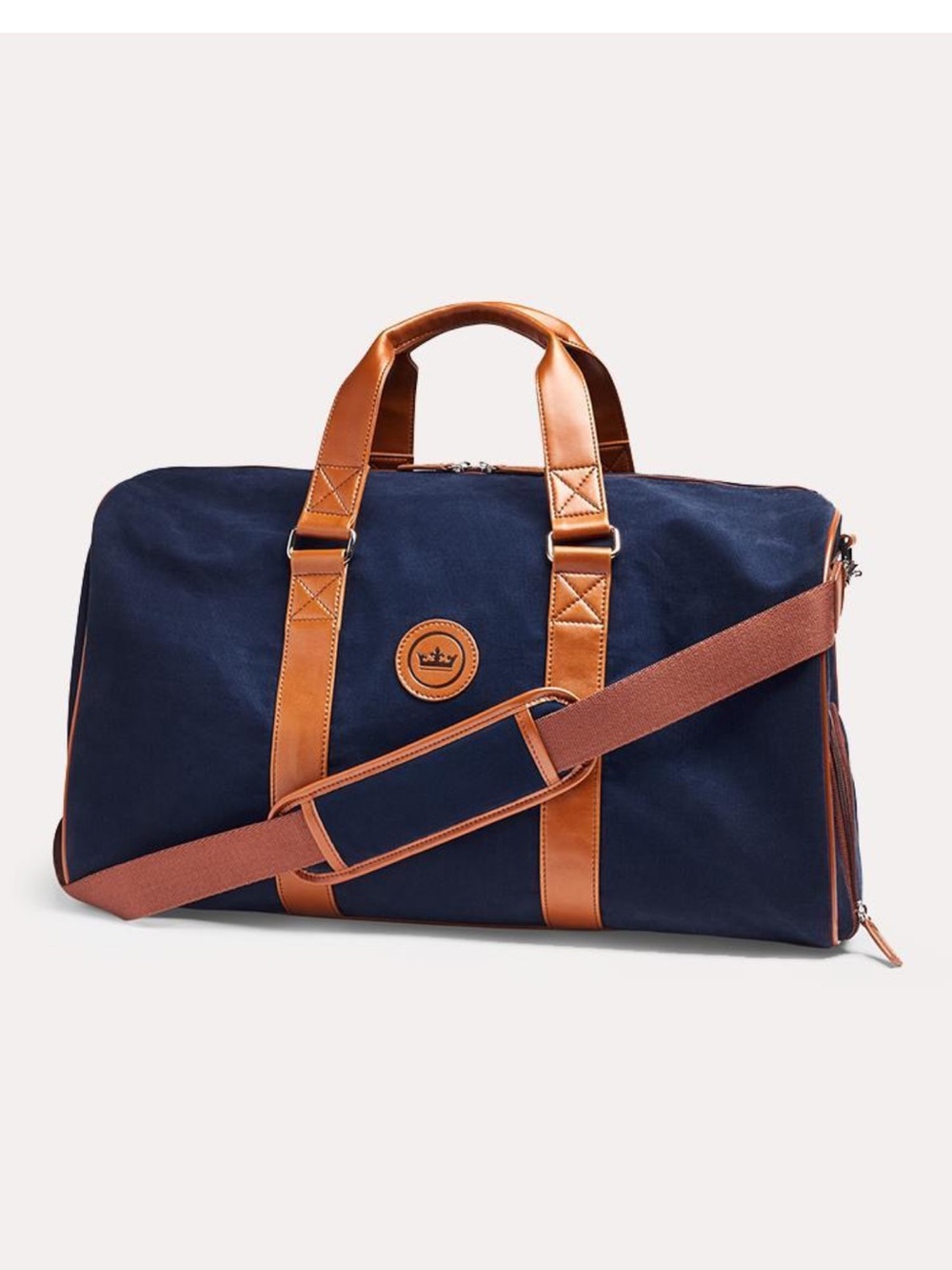 Peter Millar Navy Blue Duffel Bag Crown Seal Canvas Disney Cruise Brown Accents